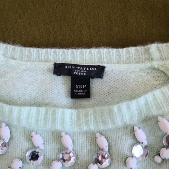 Ann Taylor Rhinestone Beaded‎ Mint Green Sweater - Picture 8 of 9